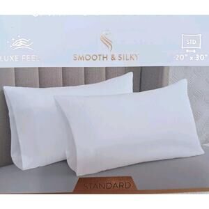 2 Pc Sunday Linens SATIN Bed Pillowcases STANDARD White Silky Therapy Set Luxury